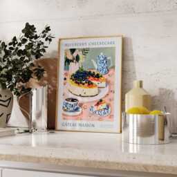 Blueberry Cheesecake Art Print, French Cafe Kitchen Decor - thumbnail 3