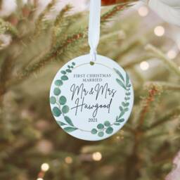 Personalised First Christmas Married Ceramic Decoration, Mr & Mrs Ornament Keepsake, Newly Married, Bauble Decoration - thumbnail 3