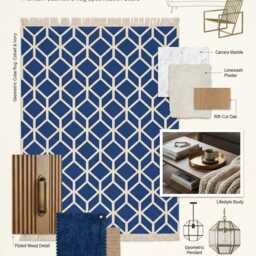 Blue Geometric Cotton Flatweave Rug - Modern Cube Pattern Area For Living Room, Bedroom & Designer Interiors in Custom Options - thumbnail 3