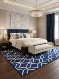 Blue Geometric Cotton Flatweave Rug - Modern Cube Pattern Area For Living Room, Bedroom & Designer Interiors in Custom Options - thumbnail 1
