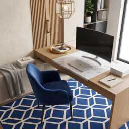 Blue Geometric Cotton Flatweave Rug - Modern Cube Pattern Area For Living Room, Bedroom & Designer Interiors in Custom Options - thumbnail 4
