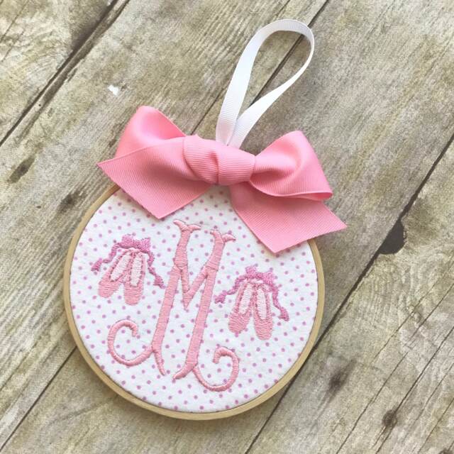 Personalized Christmas Ornament - Monogramed Pink Ballet Shoes Slippers - image 1