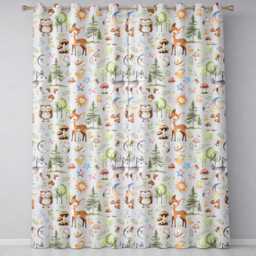 Watercolor Forest Animals Deer Owl Mushrooms Stars Seamless Pattern Readymade Eyelet Ring Top Thermal 100% Blackout Curtains - thumbnail 2