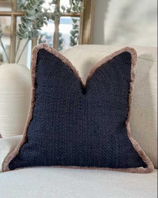 Luxury Textured Black Cushion Cover - Fringe Throw Pillow Home Decor Customisable Trim All Sizes - image 1