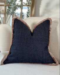 Luxury Textured Black Cushion Cover - Fringe Throw Pillow Home Decor Customisable Trim All Sizes - thumbnail 1