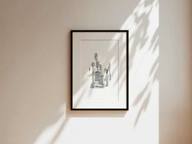 Salvador Dali Style Art Print, Modern Abstract Geometric Wall Art, Surrealistic Print For Framing, in Grey Tones - image 1