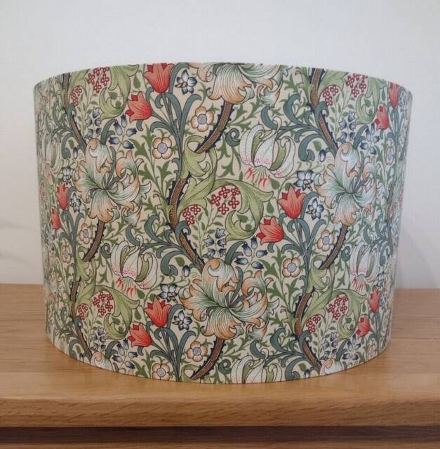 William Morris Lampshade Handmade in Golden Lily Green Cream Fabric - image 1