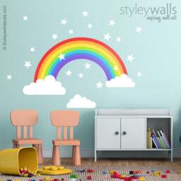 Rainbow Wall Decal, Sticker, Clouds Stars Nursery Decor, Kids Baby Room Art Decor - thumbnail 1