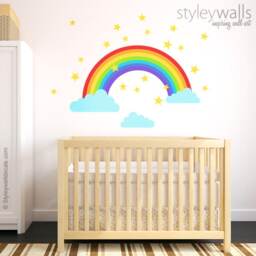 Rainbow Wall Decal, Sticker, Clouds Stars Nursery Decor, Kids Baby Room Art Decor - thumbnail 2