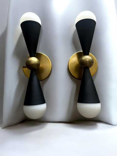 Pair Of Caracas Two Light Of Wall Sconce Peite Minimal Mid-Century Dual Hourglass Lamp - Fixture - image 1