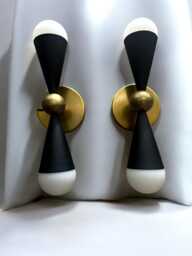 Pair Of Caracas Two Light Of Wall Sconce Peite Minimal Mid-Century Dual Hourglass Lamp - Fixture - thumbnail 1