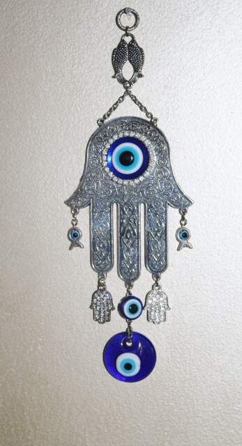 Metal Hamsa Wall Decor Turquoise Evil Eye Charm, Handmade - image 1
