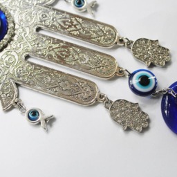 Metal Hamsa Wall Decor Turquoise Evil Eye Charm, Handmade - thumbnail 3