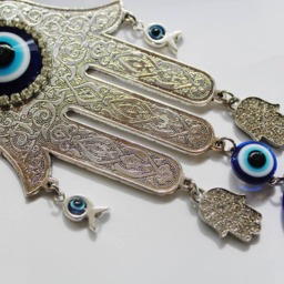 Metal Hamsa Wall Decor Turquoise Evil Eye Charm, Handmade - thumbnail 2