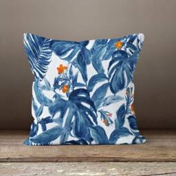Blue Flower Cushion Cover/Paint Effect Plants Pillow Case/Abstract Garden Decorative Throw Pillow/Boho Plant Pillow/Housewarming Gift - thumbnail 4