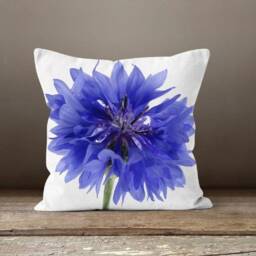 Blue Flower Cushion Cover/Paint Effect Plants Pillow Case/Abstract Garden Decorative Throw Pillow/Boho Plant Pillow/Housewarming Gift - thumbnail 3