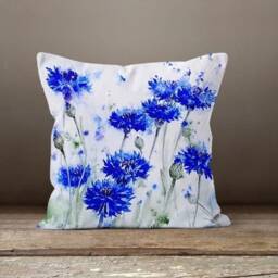 Blue Flower Cushion Cover/Paint Effect Plants Pillow Case/Abstract Garden Decorative Throw Pillow/Boho Plant Pillow/Housewarming Gift - thumbnail 2