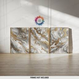 White & Gold Fluid Print Set - Living Room Wall Art - Home Decor Of 3 Prints Colourful Liquid Artwork Modern Ink Poster - thumbnail 2
