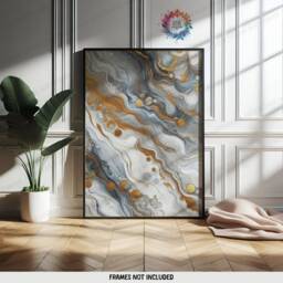 White & Gold Fluid Print Set - Living Room Wall Art - Home Decor Of 3 Prints Colourful Liquid Artwork Modern Ink Poster - thumbnail 3