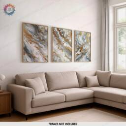 White & Gold Fluid Print Set - Living Room Wall Art - Home Decor Of 3 Prints Colourful Liquid Artwork Modern Ink Poster - thumbnail 1