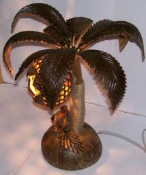 Coconut Shell Bedroom Lamp Tree Table Floor Light Wooden Palm Fruit Garden Handmade - thumbnail 1