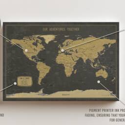 Black & Gold World Travel Map Push Pin Canvas Wall Art - thumbnail 3