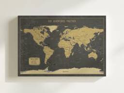 Black & Gold World Travel Map Push Pin Canvas Wall Art - thumbnail 1