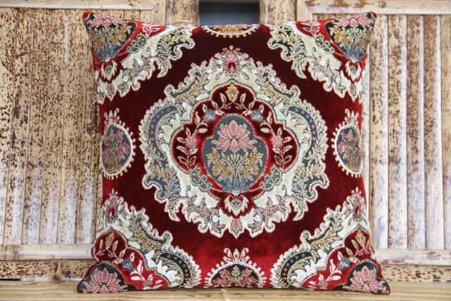 Price For Pair Pillow Cover Velvet Damask Cushion Wine Red Boho Throw Scatter Ooak Dark Gold Upholstery Fabric - image 1