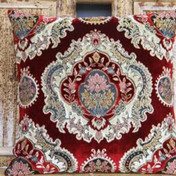 Price For Pair Pillow Cover Velvet Damask Cushion Wine Red Boho Throw Scatter Ooak Dark Gold Upholstery Fabric - thumbnail 3