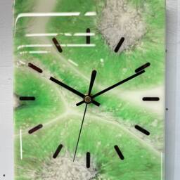Narrow Green White & Black Abstract Resin Wall Clock, Long Modern Unusual Home Decor, Luxury Clocks - thumbnail 2