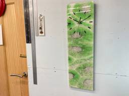 Narrow Green White & Black Abstract Resin Wall Clock, Long Modern Unusual Home Decor, Luxury Clocks