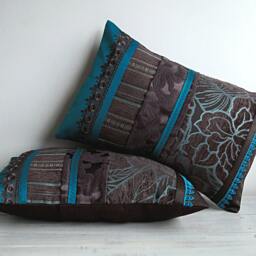 Teal Blue Dark Chocolate Brown Lumbar Pillow Case 12 X 18 in Irma Design Limited Edition - thumbnail 2