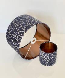 New Premium Luxury Quality Midnight Blue Silk With Embroidery Tree Branches Lamp Shade Pendant Light - thumbnail 1