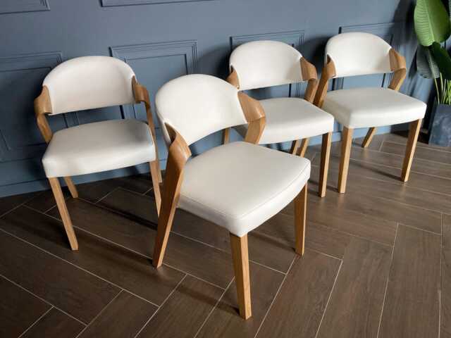 Upholstered in Light Beige Leather Dining Chair, Solid Oak Room Woden Chairs For Table Comfortable & Timeless Design - image 1
