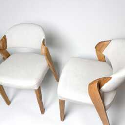 Upholstered in Light Beige Leather Dining Chair, Solid Oak Room Woden Chairs For Table Comfortable & Timeless Design - thumbnail 4