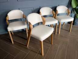 Upholstered in Light Beige Leather Dining Chair, Solid Oak Room Woden Chairs For Table Comfortable & Timeless Design