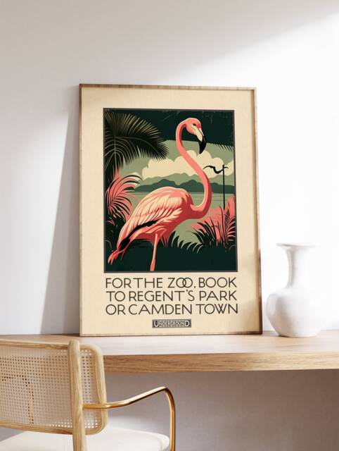 London Zoo Poster, Wall Art, Museum Print, Animal Flamingo Art Decor, Vintage Gift, A1/A2/A3/A4 - image 1