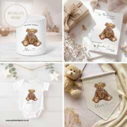 Personalised New Baby Cushion, Nursery Name Decor, Vintage Bear 1st Birthday Gift, Boy Girl Pillow, Christening Gift - thumbnail 2