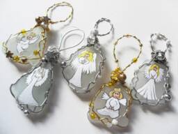 Christmas Angels - Hand Painted Sea Glass Tree Decorations Set Of 5