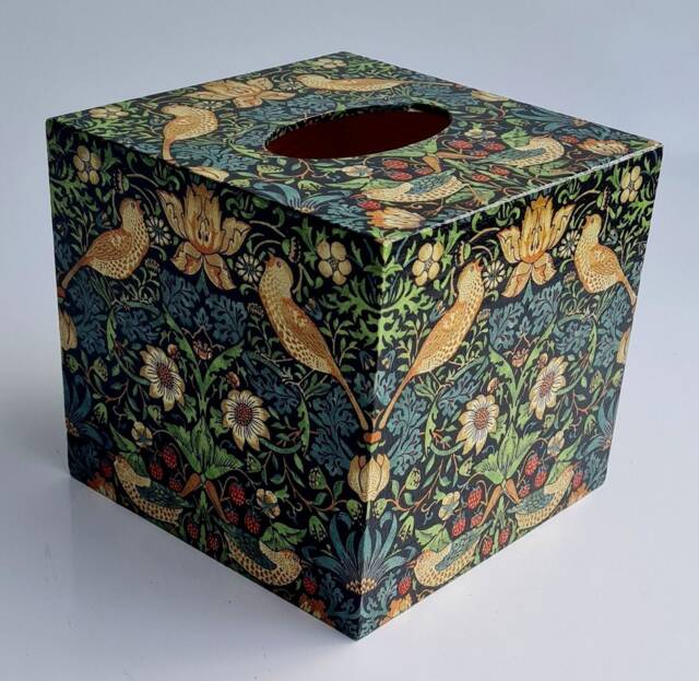 Wooden Tissue Box Cover Cube - Strawberry Thief William Morris Decoupage Home Decor - image 1