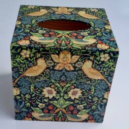 Wooden Tissue Box Cover Cube - Strawberry Thief William Morris Decoupage Home Decor - thumbnail 3