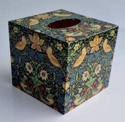 Wooden Tissue Box Cover Cube - Strawberry Thief William Morris Decoupage Home Decor - thumbnail 1