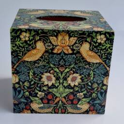 Wooden Tissue Box Cover Cube - Strawberry Thief William Morris Decoupage Home Decor - thumbnail 2