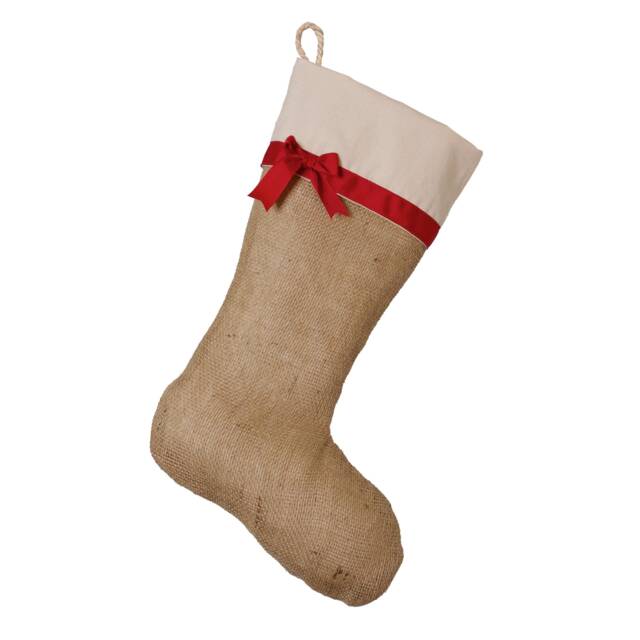 Burlap Christmas Stocking With Red Accents - Style J - image 1