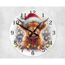 Christmas Highland Cow Clock - Silent Wall Clock, 20/30cm Holiday Home Decor - thumbnail 4