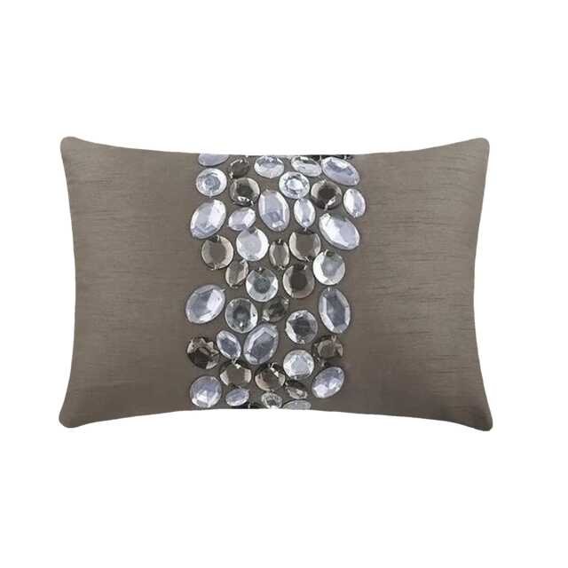 Decorative Oblong/Lumbar Rectangle Throw Pillow Covers Accent Couch 12x16 Silver Silk Pillows Crystal Embroidered - Delight - image 1