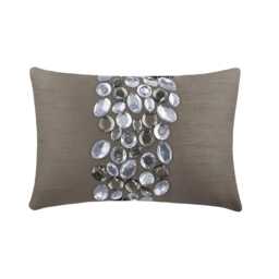 Decorative Oblong/Lumbar Rectangle Throw Pillow Covers Accent Couch 12x16 Silver Silk Pillows Crystal Embroidered - Delight - thumbnail 1