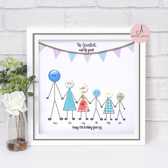 Family Personalised Button People Frame/Xmas Gifts Grandparents - image 1