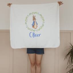 Peter Rabbit Blanket, Baby Boy Personalized 80x90 cm Organic Cotton Personalised Gift Blanket - thumbnail 2