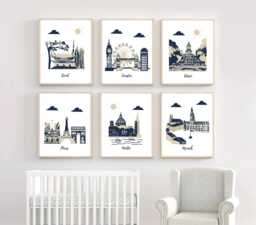 Cityscape Nursery Art Prints Travel Theme Decor, Set Of 6 - thumbnail 1